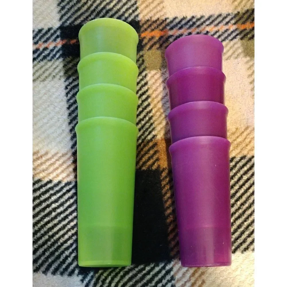 Lot of 7  TUPPERWARE TUMBLERS  6377A  & 6379A ~ 3- 9oz  Lime & 4 - 12oz Purple